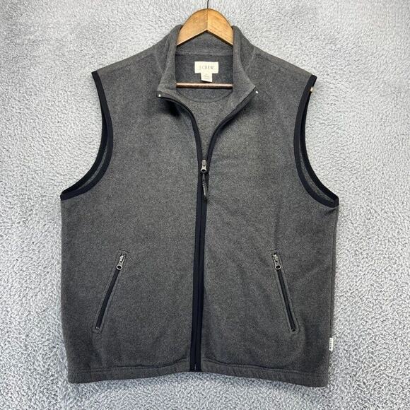 J Crew Sweater Vest Mens Medium Gray Fleece Full Zip Pockets Casual Preppy Solid - Picture 1 of 9
